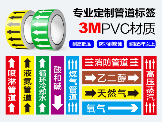 訂制化工管道標簽箭頭貼紙定制印刷防水耐曬不干膠